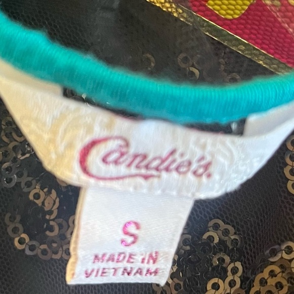 NWT candies mod for mad black tie blouse Sz small sequin 2 layer - Picture 7 of 8